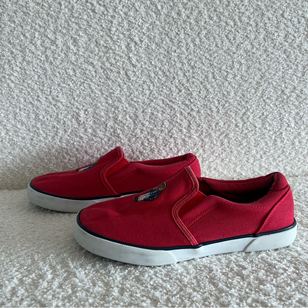 Polo Ralph Lauren Women’s Harbour II Bear Red Canvas Shoes Women's Size 5